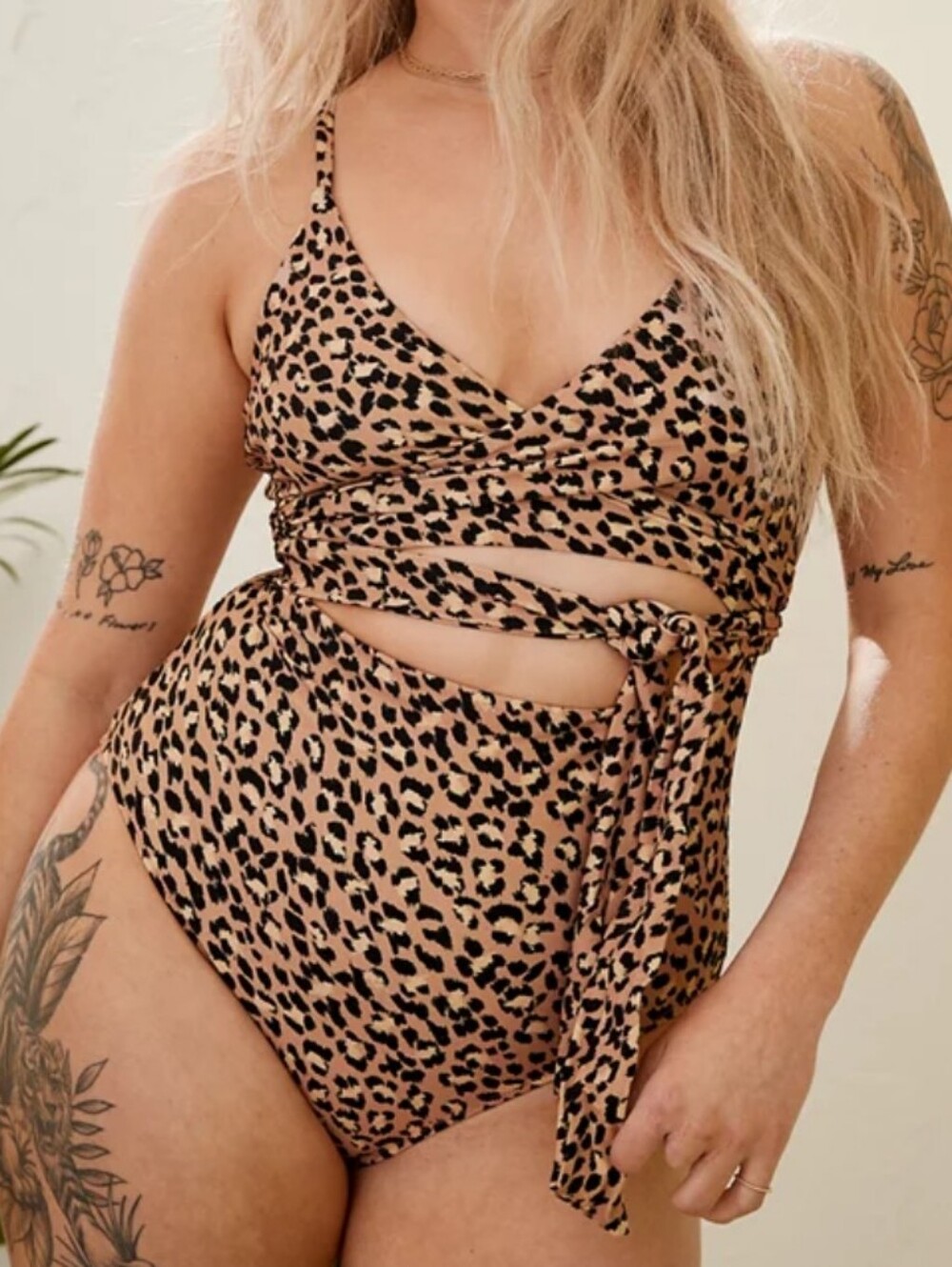 Aerie Leopard Print Wrap One-Piece Swimsuit XXL - Picture 2 of 6